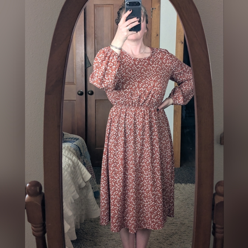 floral 70's vibes peasant dress